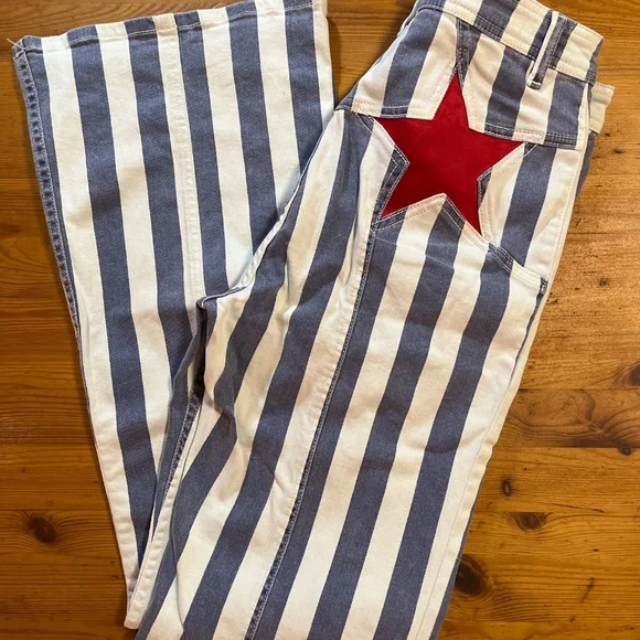 Free People Firecracker Striped Flare Jeans Star Appliqué Patch Back - Picture 4 of 5